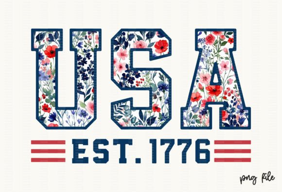 Floral USA Est 1776 Patriotic PNG for Creative Designs